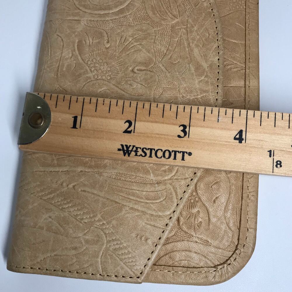 American Leather Co Tan Tooled Envelope Wallet Small Clutch Wristlet Leather - Picture 3 of 11